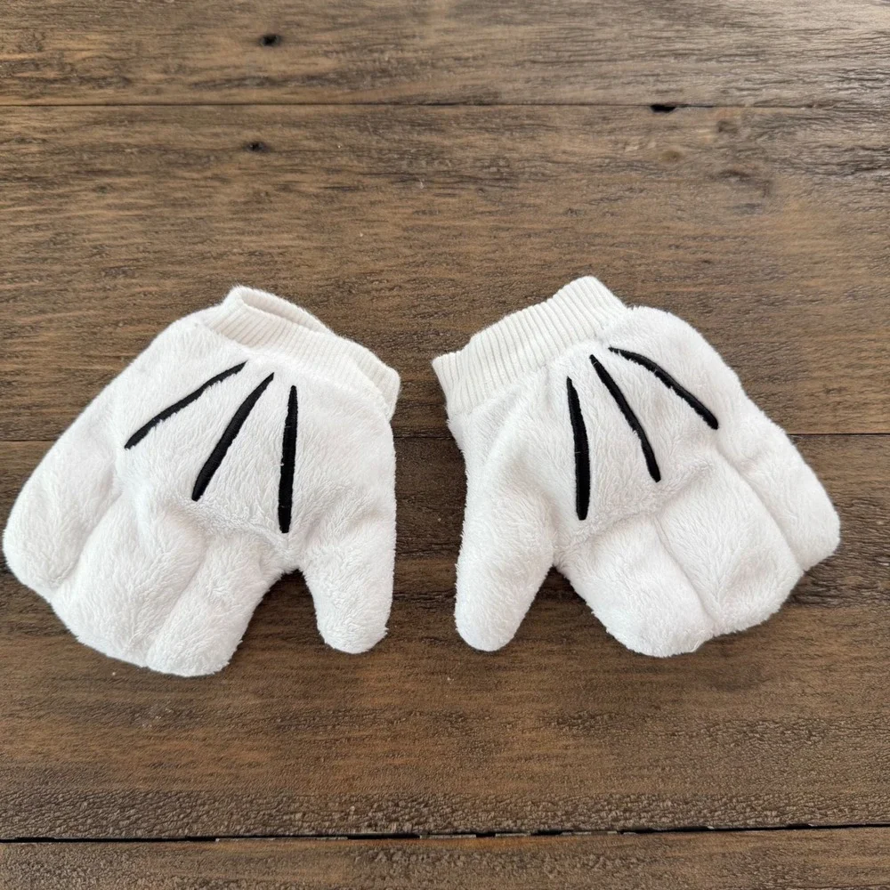 White Plush Mickey Mouse Inspired Baby Mitten Character Costume Gloves Halloween